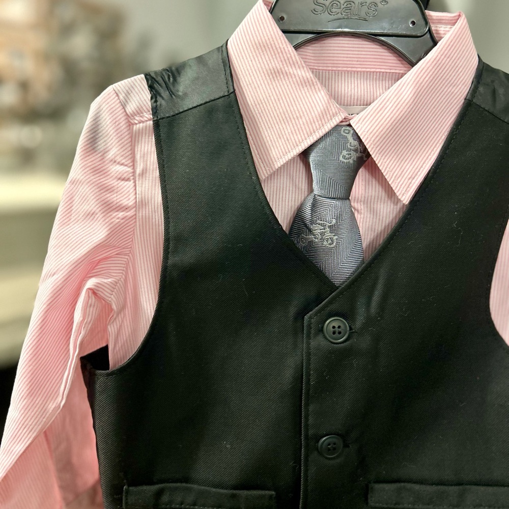 Newberry Kids Black Vest and Pink Shirt Set